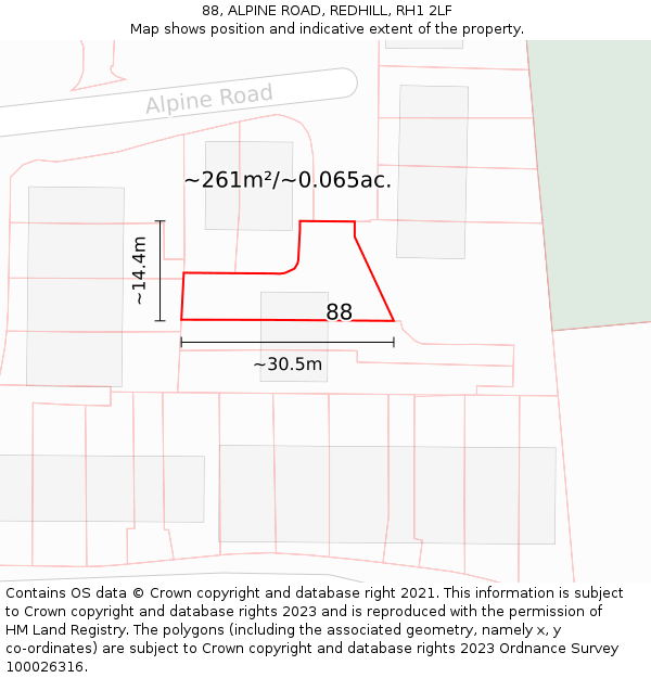 88, ALPINE ROAD, REDHILL, RH1 2LF: Plot and title map