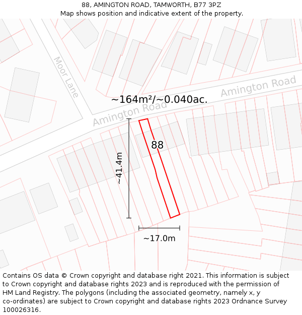 88, AMINGTON ROAD, TAMWORTH, B77 3PZ: Plot and title map