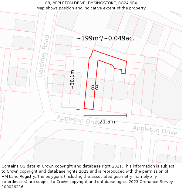 88, APPLETON DRIVE, BASINGSTOKE, RG24 9RX: Plot and title map