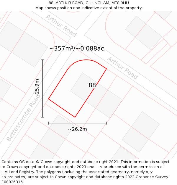 88, ARTHUR ROAD, GILLINGHAM, ME8 9HU: Plot and title map