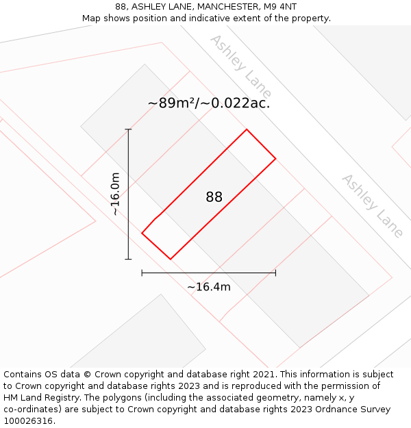 88, ASHLEY LANE, MANCHESTER, M9 4NT: Plot and title map