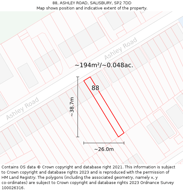 88, ASHLEY ROAD, SALISBURY, SP2 7DD: Plot and title map