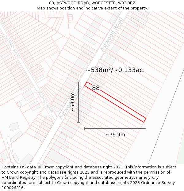 88, ASTWOOD ROAD, WORCESTER, WR3 8EZ: Plot and title map