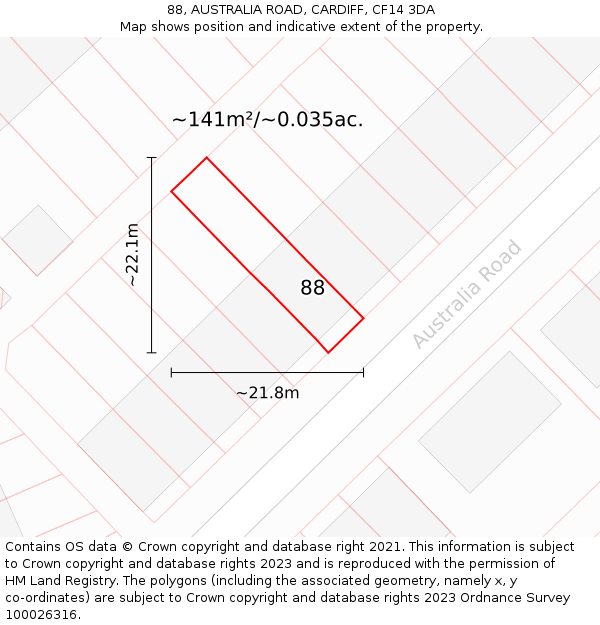 88, AUSTRALIA ROAD, CARDIFF, CF14 3DA: Plot and title map