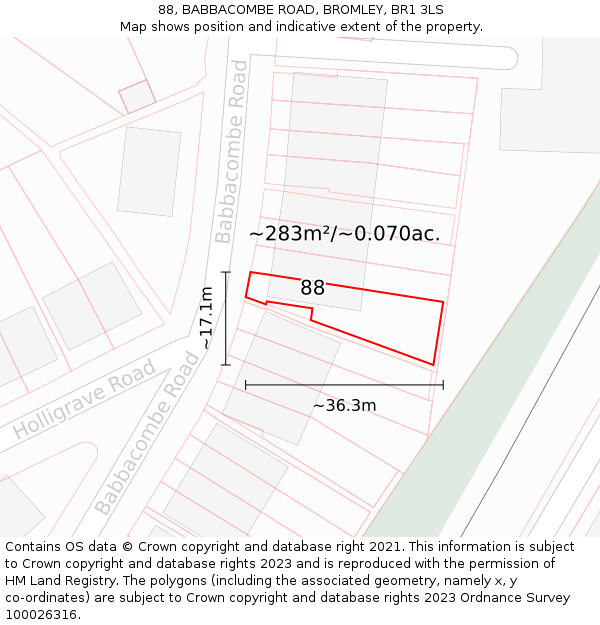 88, BABBACOMBE ROAD, BROMLEY, BR1 3LS: Plot and title map
