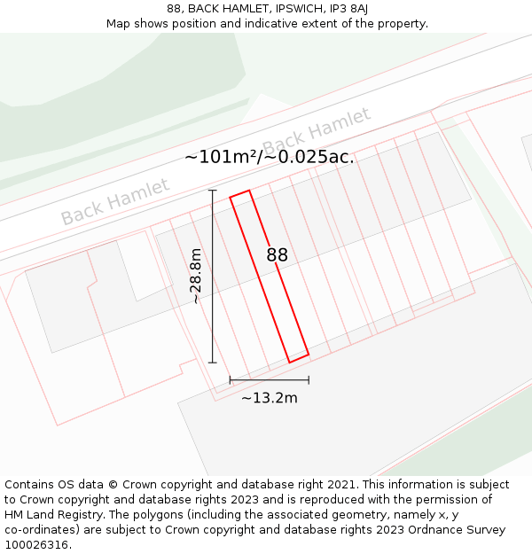 88, BACK HAMLET, IPSWICH, IP3 8AJ: Plot and title map