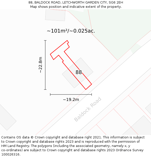 88, BALDOCK ROAD, LETCHWORTH GARDEN CITY, SG6 2EH: Plot and title map