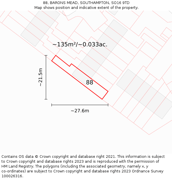 88, BARONS MEAD, SOUTHAMPTON, SO16 9TD: Plot and title map