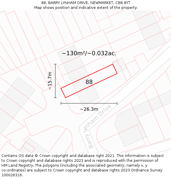88, BARRY LYNHAM DRIVE, NEWMARKET, CB8 8YT: Plot and title map