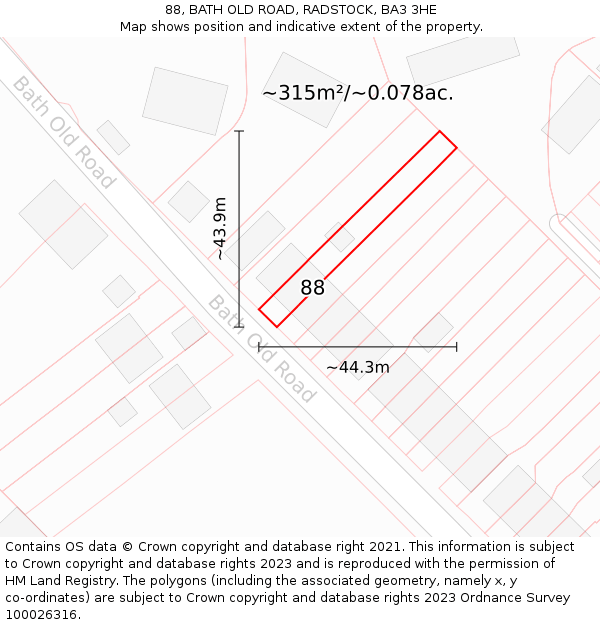 88, BATH OLD ROAD, RADSTOCK, BA3 3HE: Plot and title map