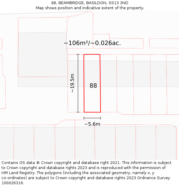 88, BEAMBRIDGE, BASILDON, SS13 3ND: Plot and title map