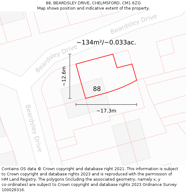 88, BEARDSLEY DRIVE, CHELMSFORD, CM1 6ZG: Plot and title map