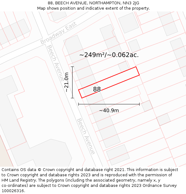 88, BEECH AVENUE, NORTHAMPTON, NN3 2JG: Plot and title map