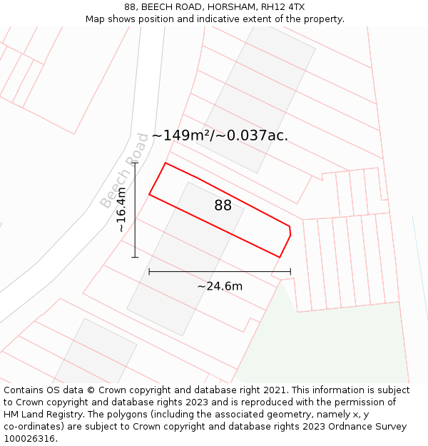 88, BEECH ROAD, HORSHAM, RH12 4TX: Plot and title map