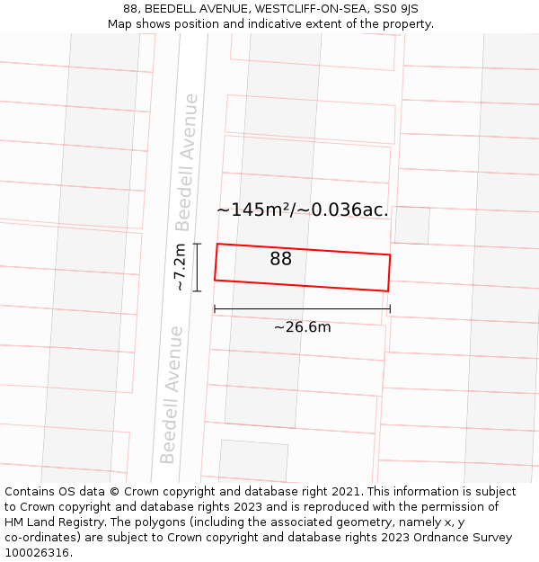 88, BEEDELL AVENUE, WESTCLIFF-ON-SEA, SS0 9JS: Plot and title map