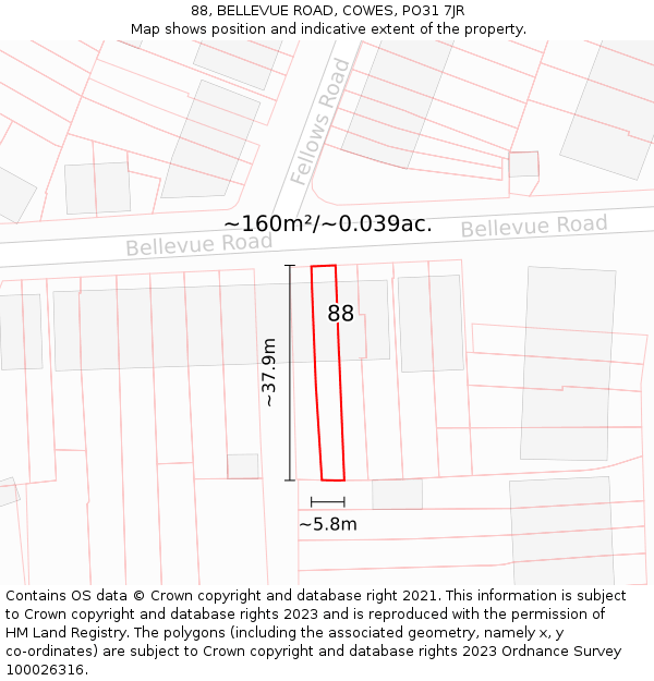 88, BELLEVUE ROAD, COWES, PO31 7JR: Plot and title map