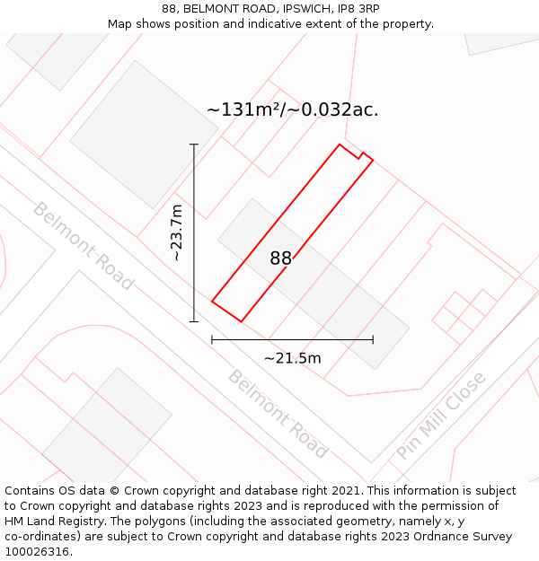 88, BELMONT ROAD, IPSWICH, IP8 3RP: Plot and title map