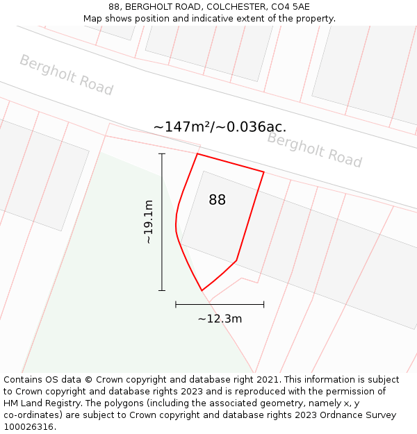88, BERGHOLT ROAD, COLCHESTER, CO4 5AE: Plot and title map