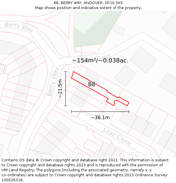 88, BERRY WAY, ANDOVER, SP10 3XS: Plot and title map