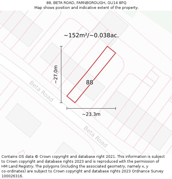 88, BETA ROAD, FARNBOROUGH, GU14 8PQ: Plot and title map
