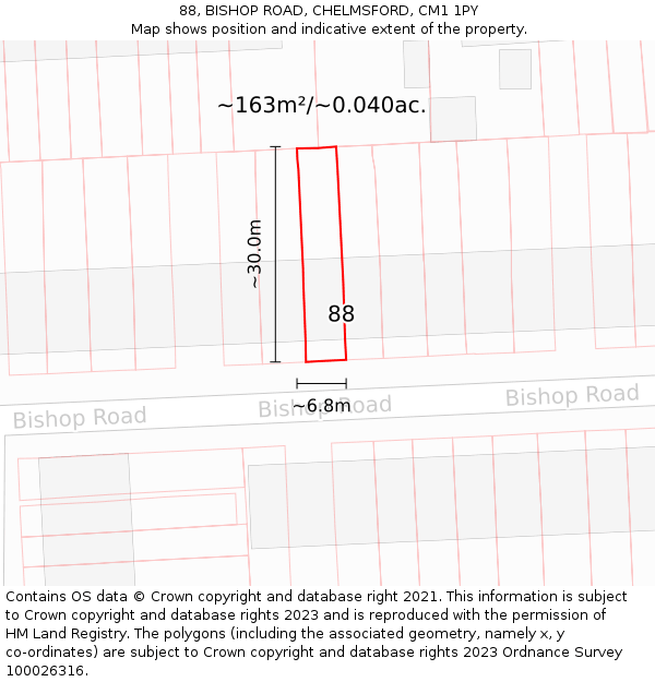 88, BISHOP ROAD, CHELMSFORD, CM1 1PY: Plot and title map