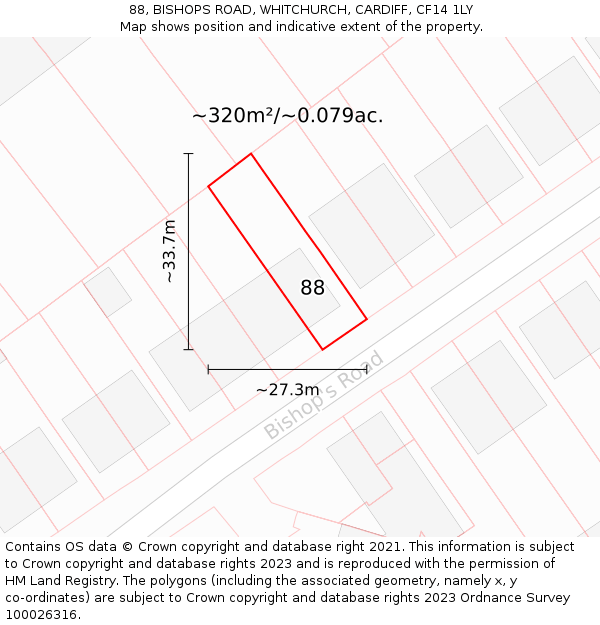 88, BISHOPS ROAD, WHITCHURCH, CARDIFF, CF14 1LY: Plot and title map