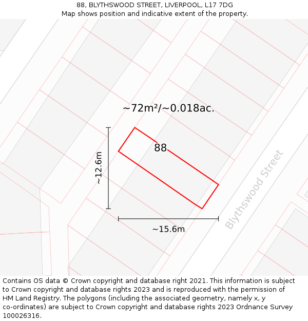 88, BLYTHSWOOD STREET, LIVERPOOL, L17 7DG: Plot and title map