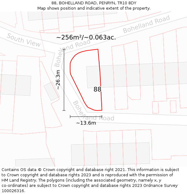88, BOHELLAND ROAD, PENRYN, TR10 8DY: Plot and title map