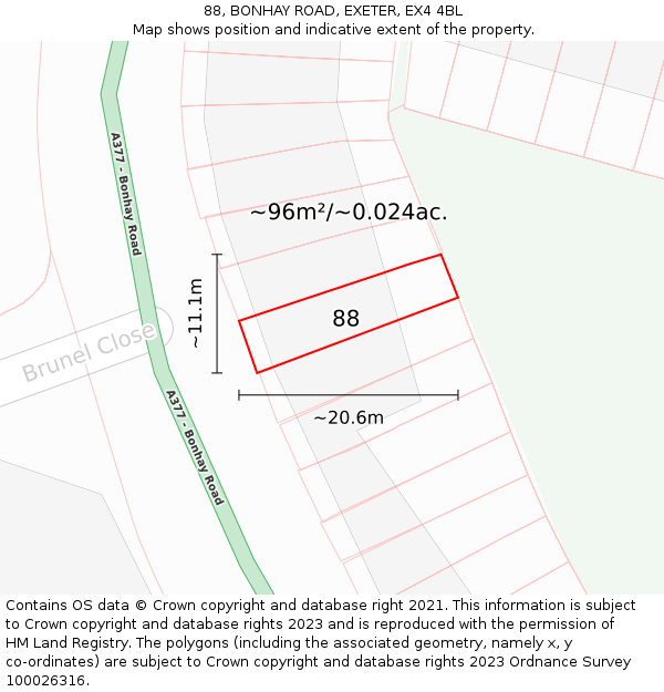88, BONHAY ROAD, EXETER, EX4 4BL: Plot and title map