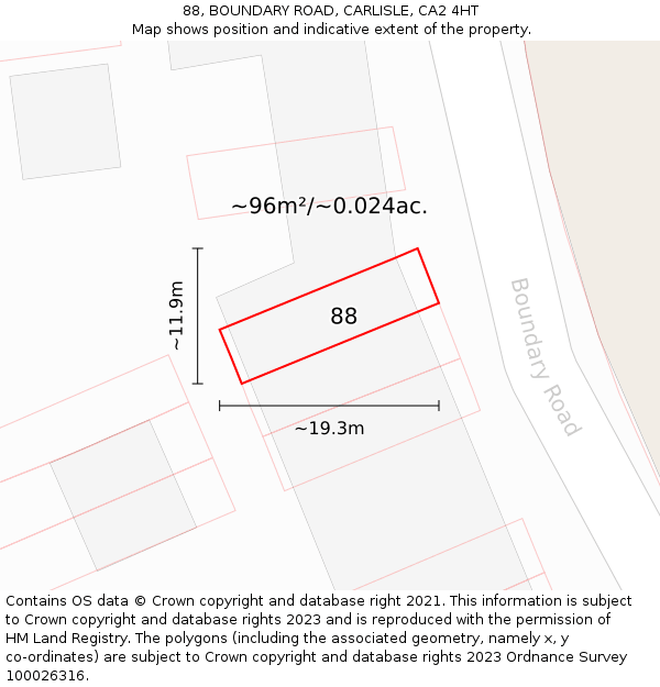 88, BOUNDARY ROAD, CARLISLE, CA2 4HT: Plot and title map