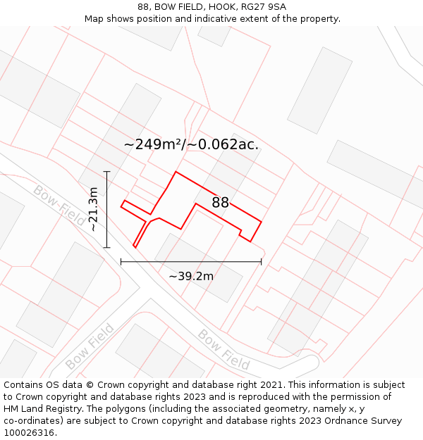 88, BOW FIELD, HOOK, RG27 9SA: Plot and title map