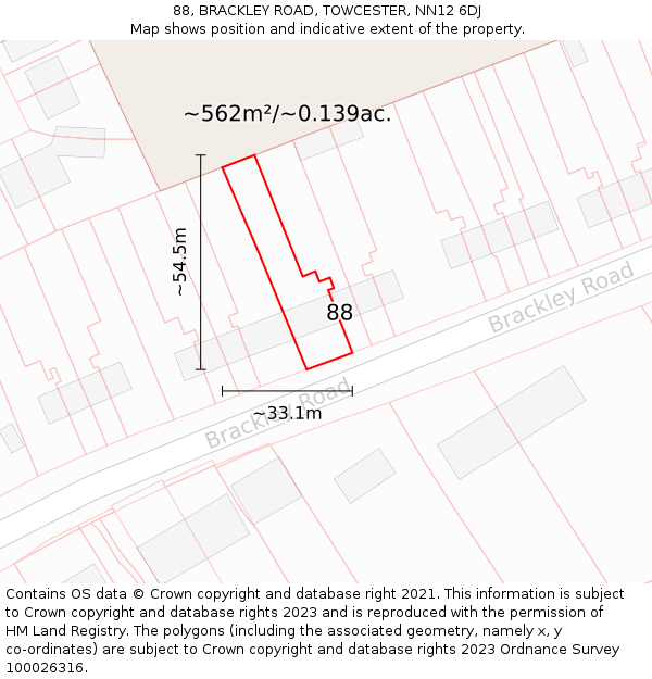 88, BRACKLEY ROAD, TOWCESTER, NN12 6DJ: Plot and title map