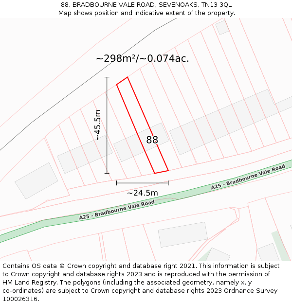 88, BRADBOURNE VALE ROAD, SEVENOAKS, TN13 3QL: Plot and title map