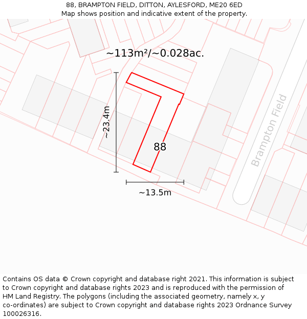 88, BRAMPTON FIELD, DITTON, AYLESFORD, ME20 6ED: Plot and title map