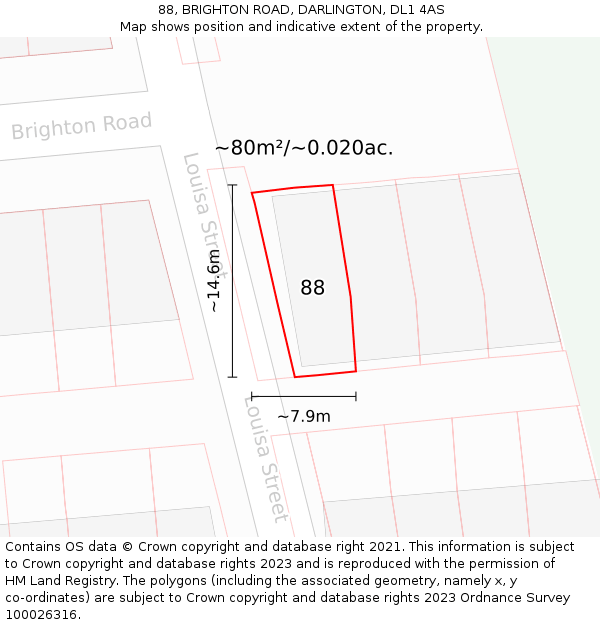 88, BRIGHTON ROAD, DARLINGTON, DL1 4AS: Plot and title map