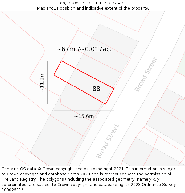 88, BROAD STREET, ELY, CB7 4BE: Plot and title map