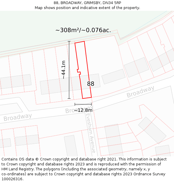 88, BROADWAY, GRIMSBY, DN34 5RP: Plot and title map