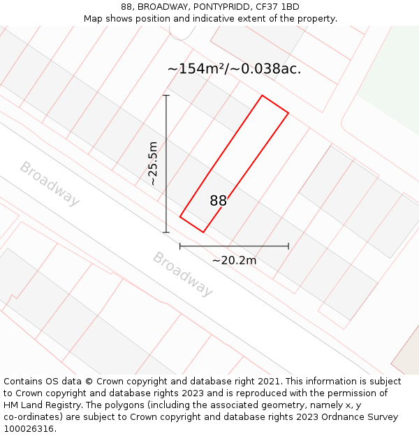88, BROADWAY, PONTYPRIDD, CF37 1BD: Plot and title map