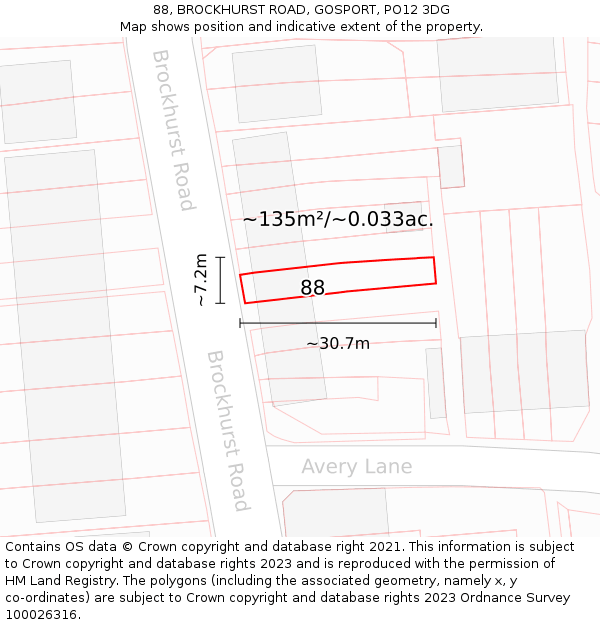 88, BROCKHURST ROAD, GOSPORT, PO12 3DG: Plot and title map