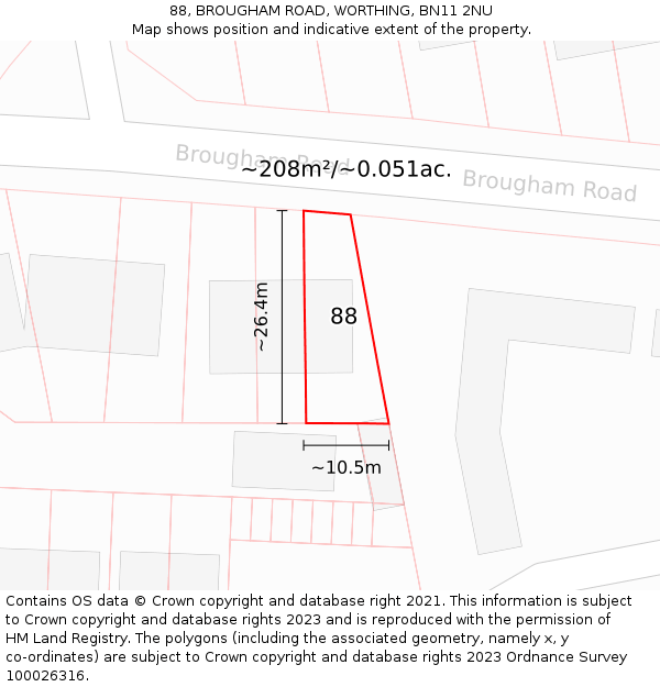 88, BROUGHAM ROAD, WORTHING, BN11 2NU: Plot and title map