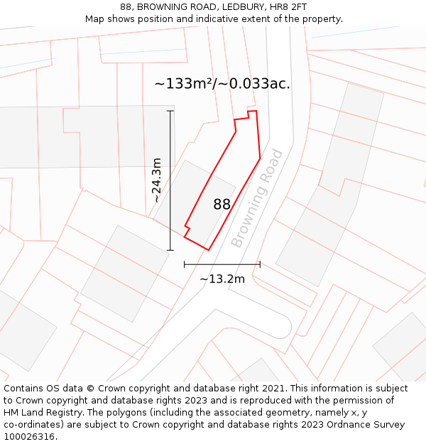 88, BROWNING ROAD, LEDBURY, HR8 2FT: Plot and title map