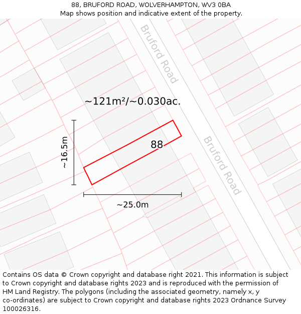88, BRUFORD ROAD, WOLVERHAMPTON, WV3 0BA: Plot and title map