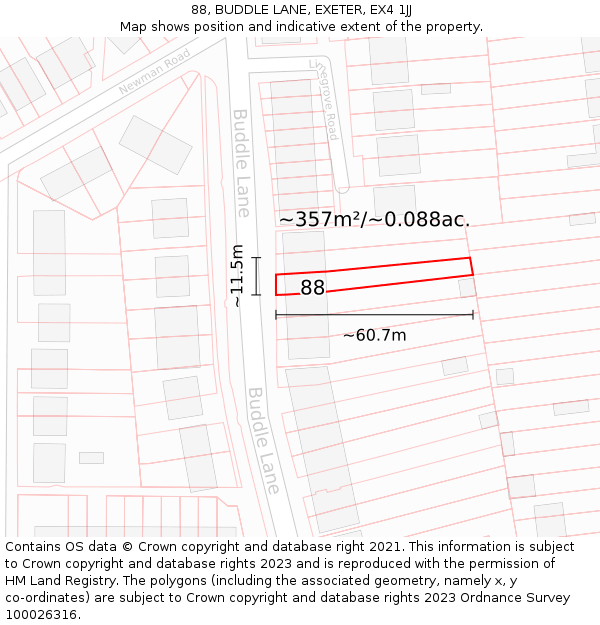88, BUDDLE LANE, EXETER, EX4 1JJ: Plot and title map