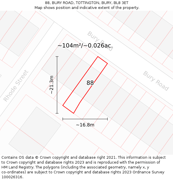 88, BURY ROAD, TOTTINGTON, BURY, BL8 3ET: Plot and title map