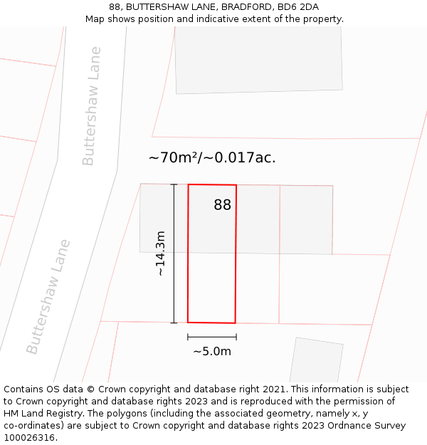 88, BUTTERSHAW LANE, BRADFORD, BD6 2DA: Plot and title map