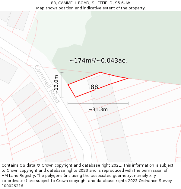 88, CAMMELL ROAD, SHEFFIELD, S5 6UW: Plot and title map