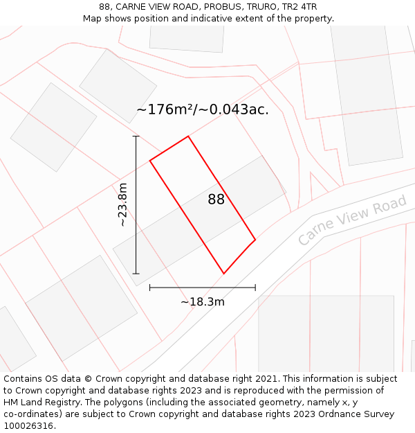 88, CARNE VIEW ROAD, PROBUS, TRURO, TR2 4TR: Plot and title map