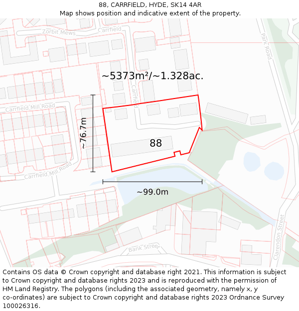 88, CARRFIELD, HYDE, SK14 4AR: Plot and title map