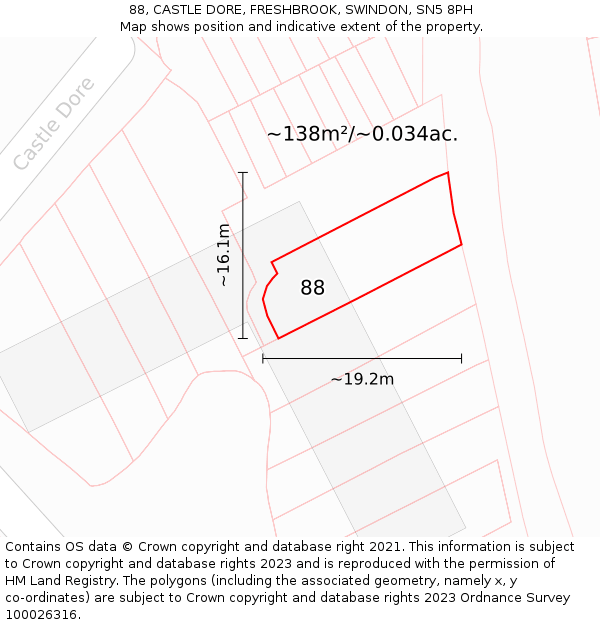 88, CASTLE DORE, FRESHBROOK, SWINDON, SN5 8PH: Plot and title map