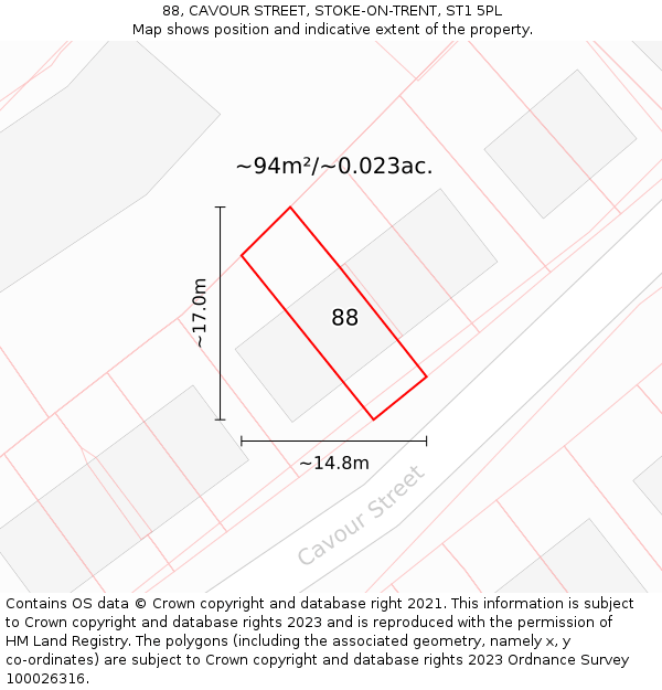 88, CAVOUR STREET, STOKE-ON-TRENT, ST1 5PL: Plot and title map